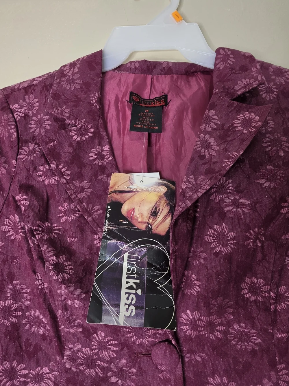 Vintage First Kiss Burgundy Floral Blazer Womens Medium Y2K Jacket